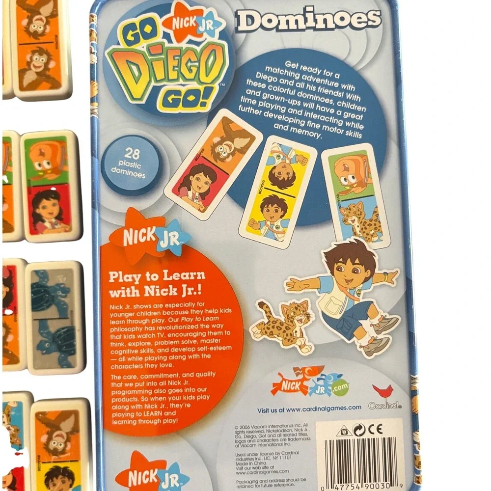 Nick Jr Go Diego Go Dominoes 28 Plastic Pieces in Collector Storage‎ Tin 9003